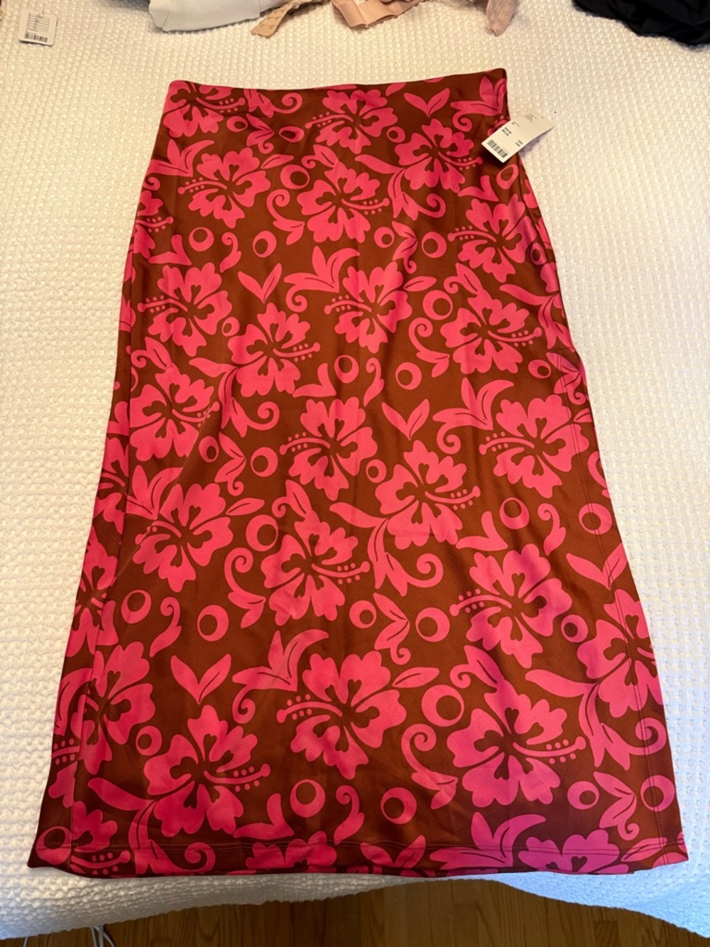 Brown and Pink Floral Vacation Midi Skirt